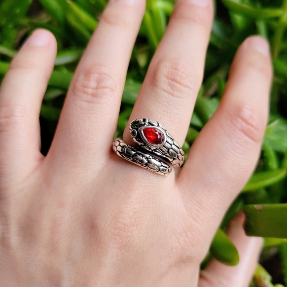 Jewelry - New Classic Silver Red Stone Snake Ring
